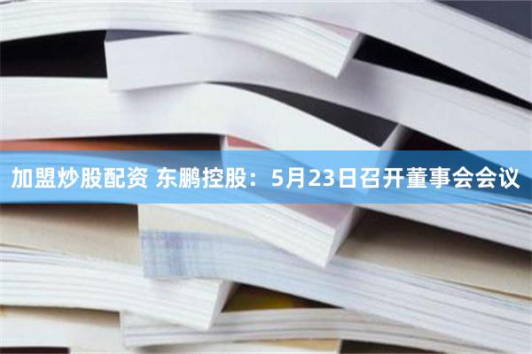 加盟炒股配资 东鹏控股：5月23日召开董事会会议