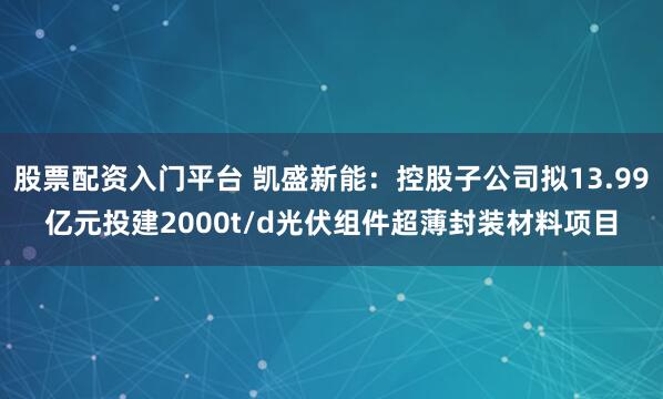 股票配资入门平台 凯盛新能：控股子公司拟13.99亿元投建2000t/d光伏组件超薄封装材料项目