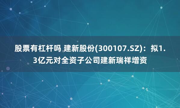 股票有杠杆吗 建新股份(300107.SZ)：拟1.3亿元对全资子公司建新瑞祥增资